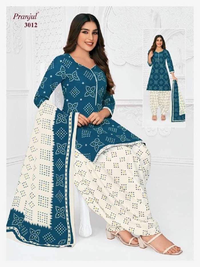 PRANJUL VOL-30 TEAL BLUE & OFF WHITE CONTRAS WITH PRINT