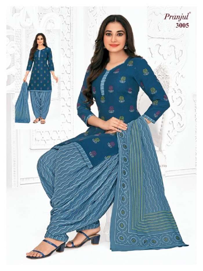 PRANJUL VOL-30 TEAL BLUE,PISTA,WHITE CONTRAS WITH PRINT