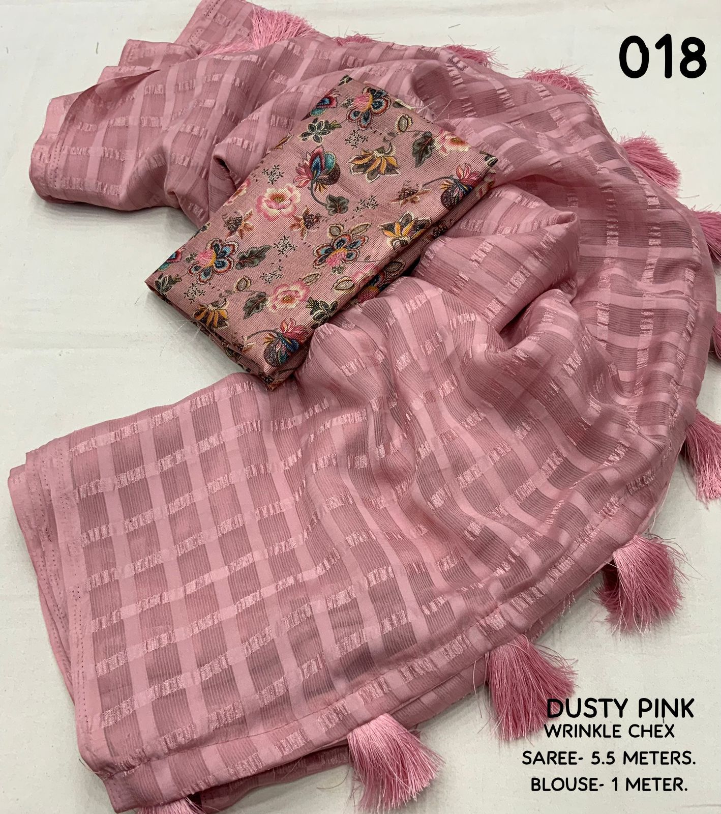 AK- WRINKLE CHEX DUSTY PINK SAREE