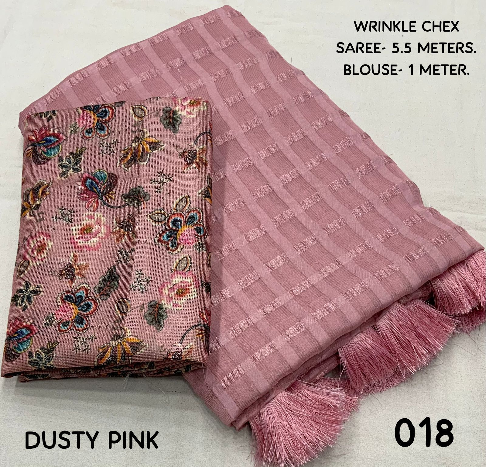 AK- WRINKLE CHEX DUSTY PINK SAREE