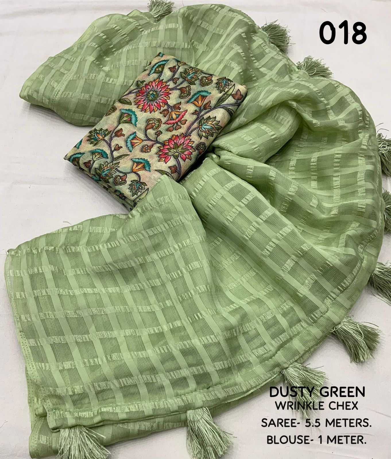 AK- WRINKLE CHEX DUSTY GREEN SAREE