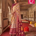 Patola white and purple dola silk saree with elegant zari border