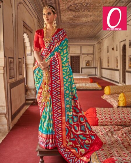 Patola elegant sea green silk saree paired with blouse piece