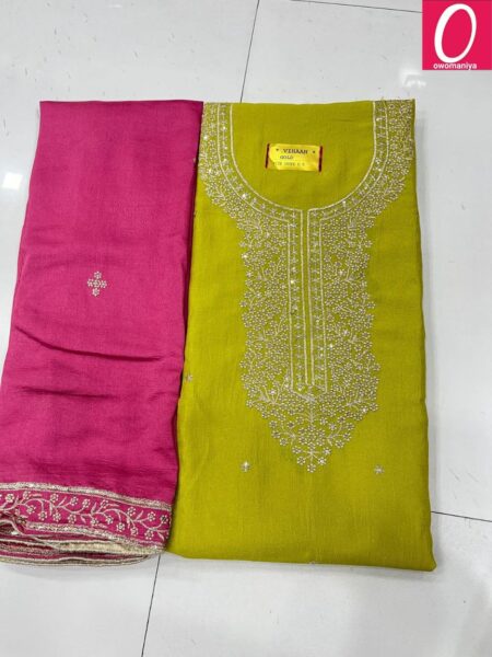 Designer Dress Material in Vichitra Silk with Astar (Unstitched)
