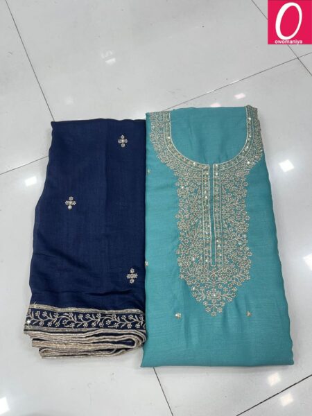 Designer Dress Material in Vichitra Silk with Astar (Unstitched)
