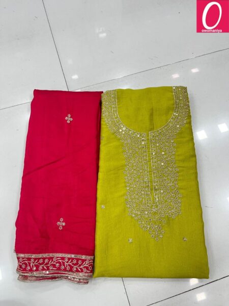 Designer Dress Material in Vichitra Silk with Astar (Unstitched)