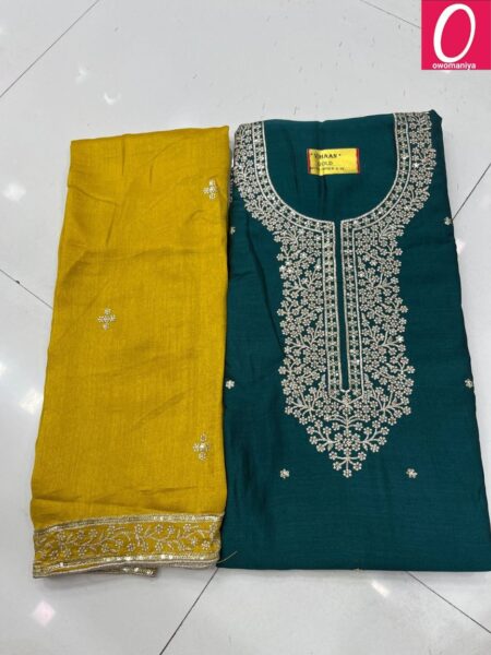 Designer Dress Material in Vichitra Silk with Astar (Unstitched)