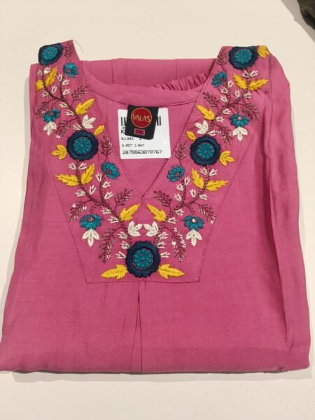 Pink Cotton 3-Piece Ready-To-Wear Dress | Floral Resham Embroidered Neckline | V-Neck Casual Festive Suit